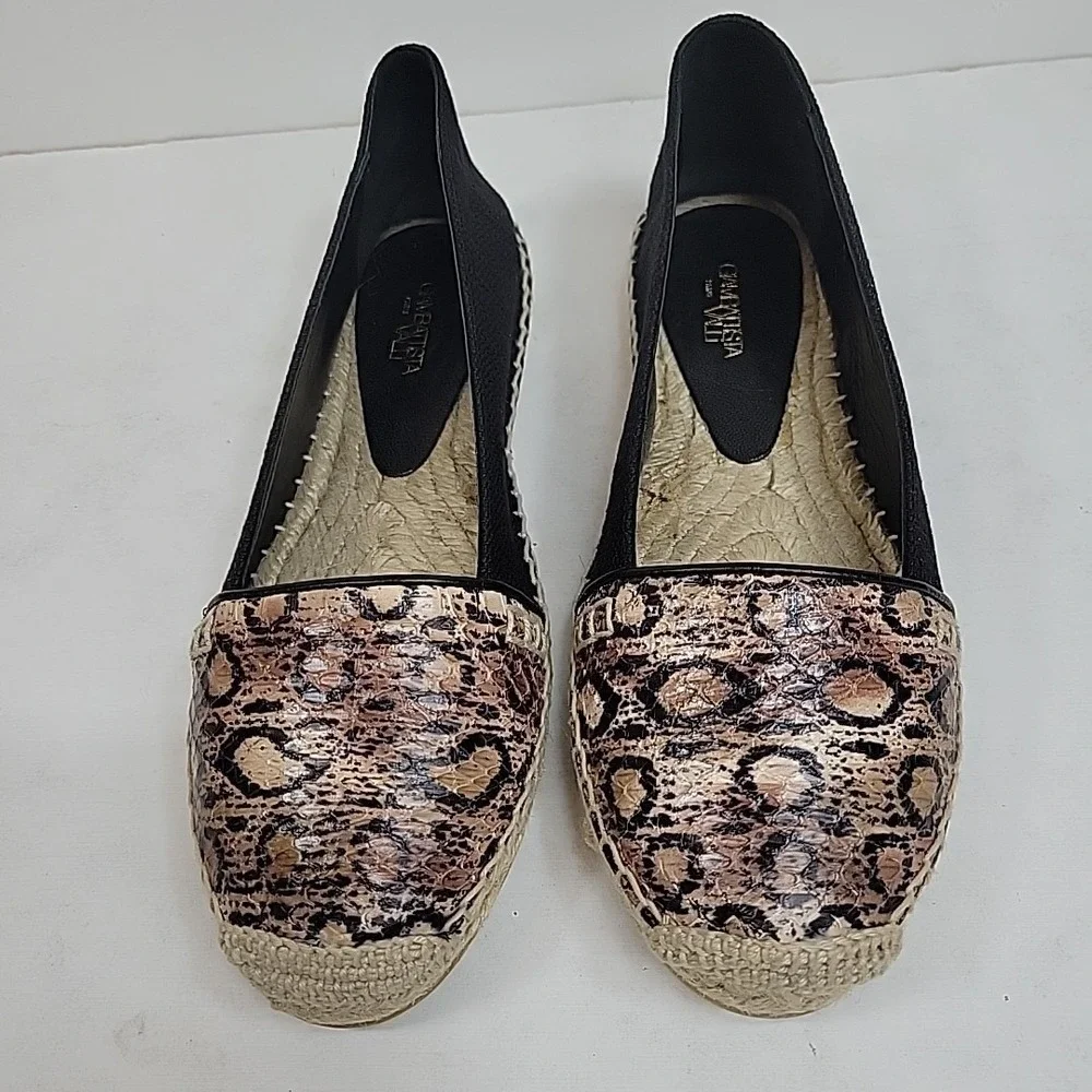 NIB Giambattista Valli  Black Snake Skin‎ Linen Espadrilles Women's US 7.5 Flat